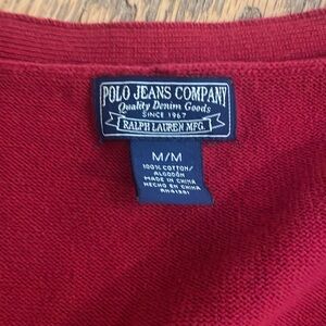 Vintage 1990s Polo Ralph Lauren monogrammed RL womens red cardigan. Size M